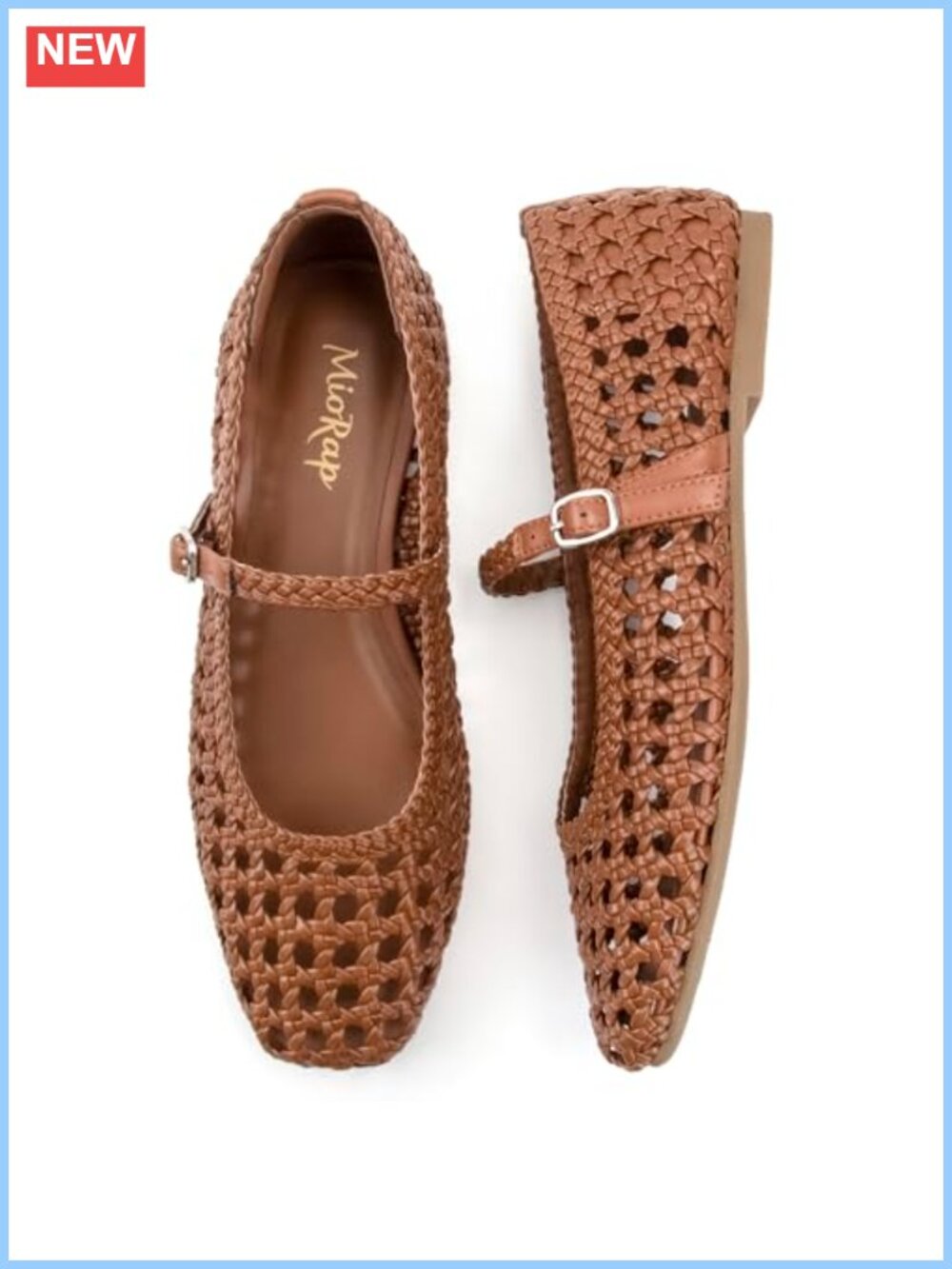 Woven Ballet Flats Women Square Toe Mesh Mary Jane Adjustable Strap Cute Flat